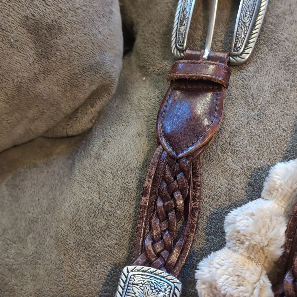Vintage Brown Braided Western Belt With Silver Accents